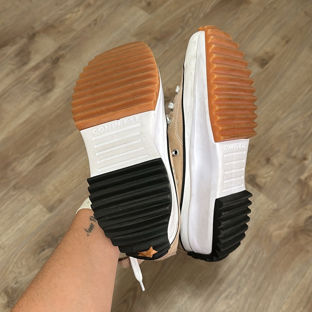 Converse Beige High-Top Platform Sneakers with White Accents - Picture 5 of 8